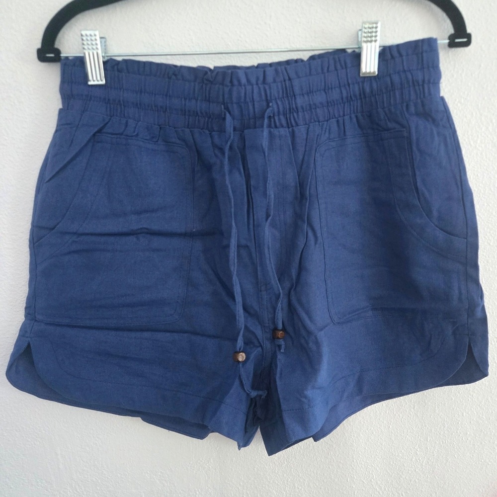 Very J Navy Blue Cotton Linen Blend‎ Drawstring Shorts Medium NWT